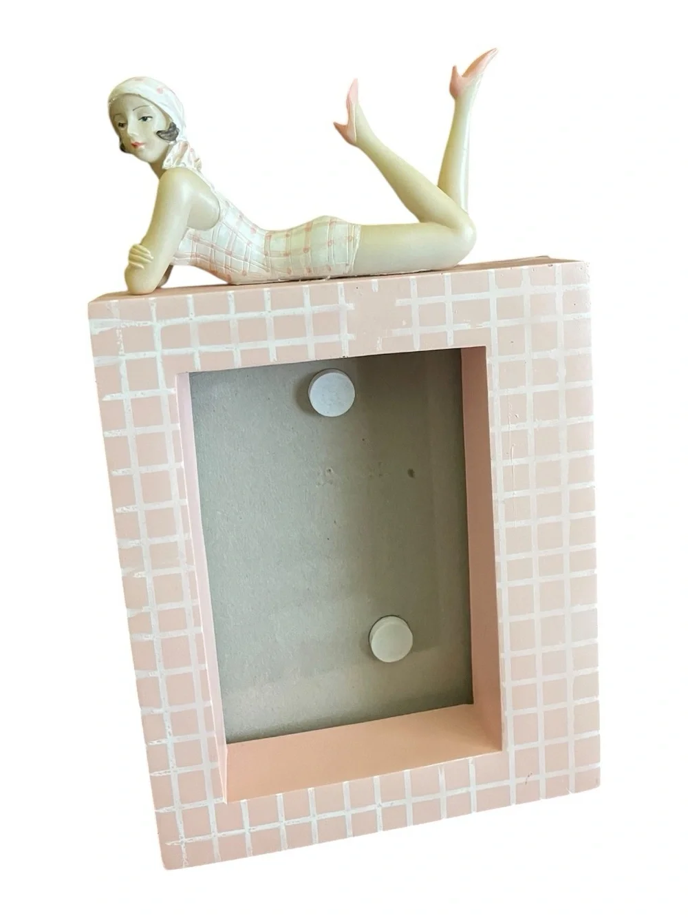 Vintage Art Deco Bathing Beauty Pink Tiled Frame Retro Decor
